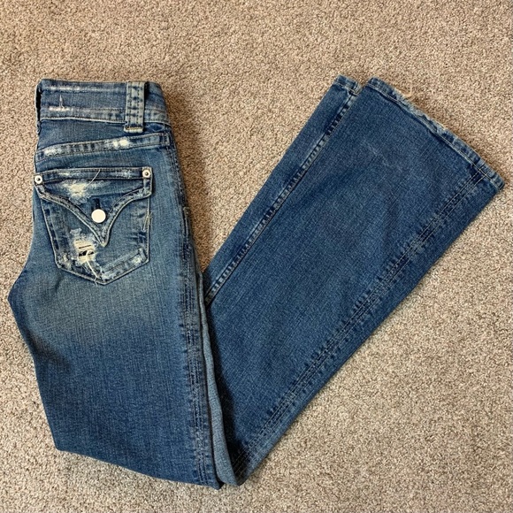 Y2K MARCIANO Indigo BLUE Low Rise FLARE Bell Bottom DISTRESSED Stretch JEANS 25 - Picture 6 of 6